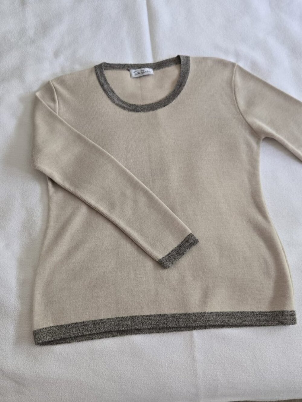 Betty Barclay Wool Blend Sweater L Beige Knit with Gray Trim Made in Italy